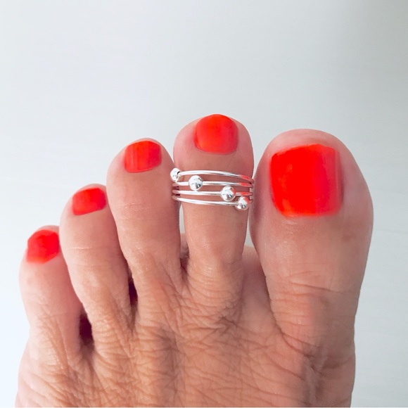 Sterling Silver Wire Bands Toe Ring with Sliding Balls, Delicate Bead Jewelry - Picture 7 of 8